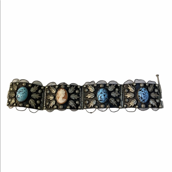 VTG Italy 🇮🇹 Alpacca Cameo turquois Bangle silver - Picture 4 of 10
